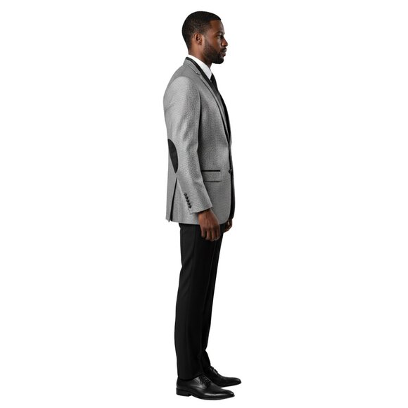Puppytooth Elbow Patch Men's Classic Blazer Modern Fit, Silver - Picture 3 of 5